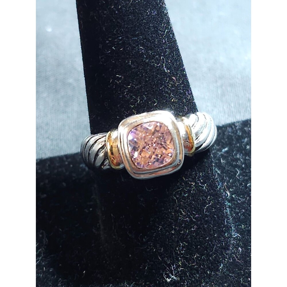 18K Gold-Plated Sterling Silver Ring Size 6.5 With Pink CZ in Center